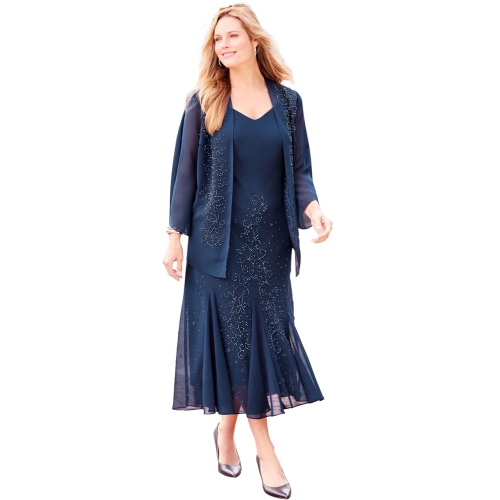 Catherines Masquerade Beaded Dress Set With Jacket